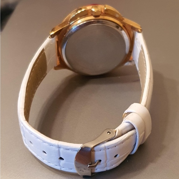 Meriots Aborini 9010 Rose Gold Rhinestone Spinning Flower Leather Women's Watch - Picture 2 of 3